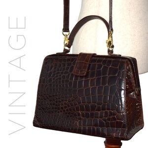TALBOTS Vintage Brown Croc Embossed Leather Shoulder Handbag